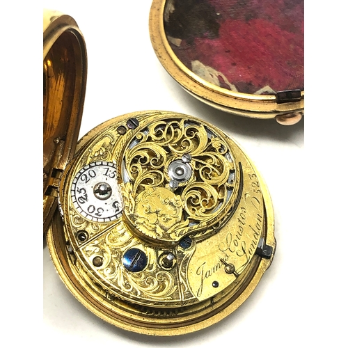 355 - Antique gold plated fusee pair case pocket watch the watch is not ticking spares or repair case worn