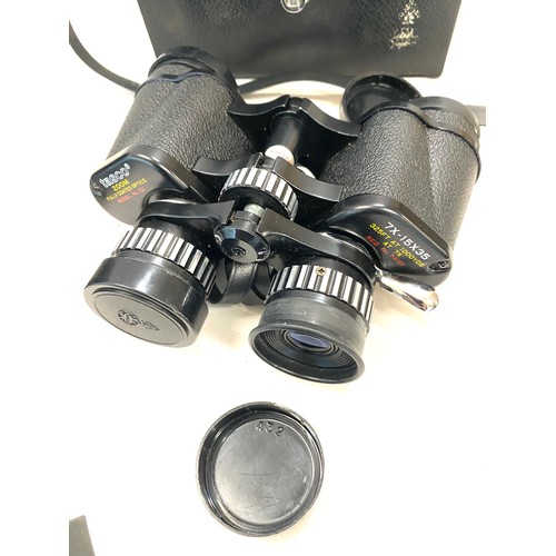 150 - Selection of cased hip flasks and a cased set of binoculars