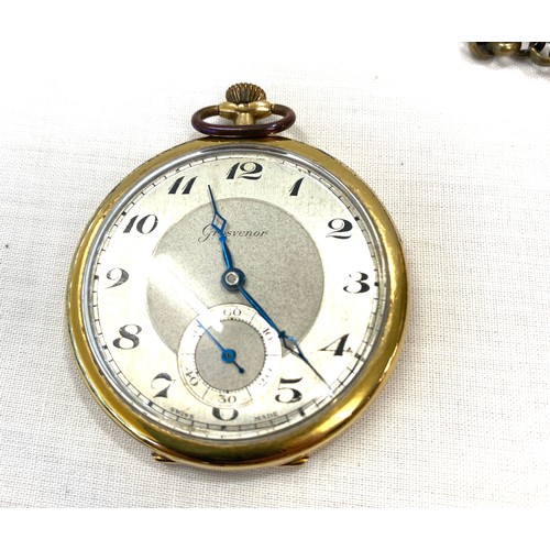 492 - Open faced pocket watch working order yellow metal unmarked, with a ladies half hunter pocket watch ... 