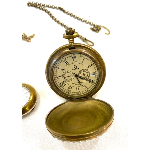 492 - Open faced pocket watch working order yellow metal unmarked, with a ladies half hunter pocket watch ... 