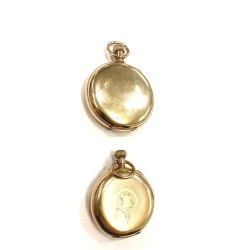 506 - Gold plated full hunter pocket watch in working order and a plus ladies waltham gold plated open fac... 