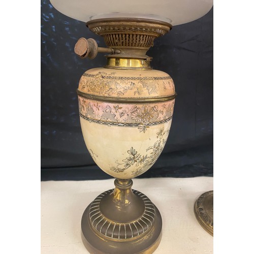 100D - Victorian oil lamp, with china base, approximate height 23.5 inches