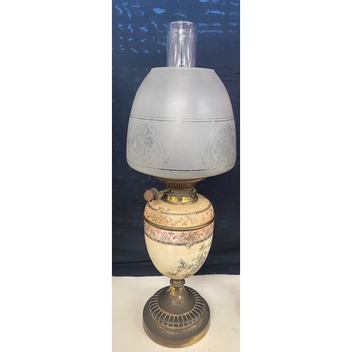 100D - Victorian oil lamp, with china base, approximate height 23.5 inches