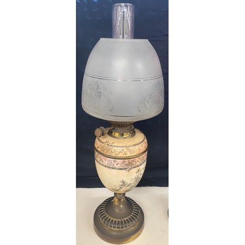 100D - Victorian oil lamp, with china base, approximate height 23.5 inches