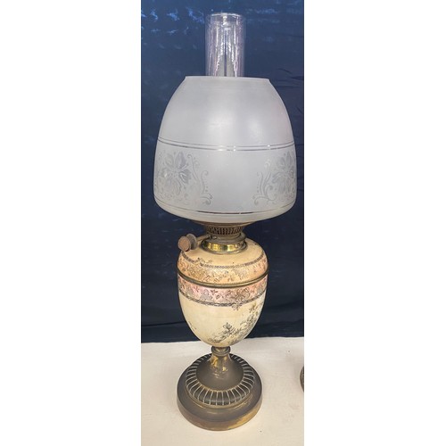 100D - Victorian oil lamp, with china base, approximate height 23.5 inches