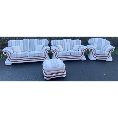 355A - Matching fabric sofa set consisting of a 3 seater, 2 seater, Armchair and matching pouffe, all in go... 