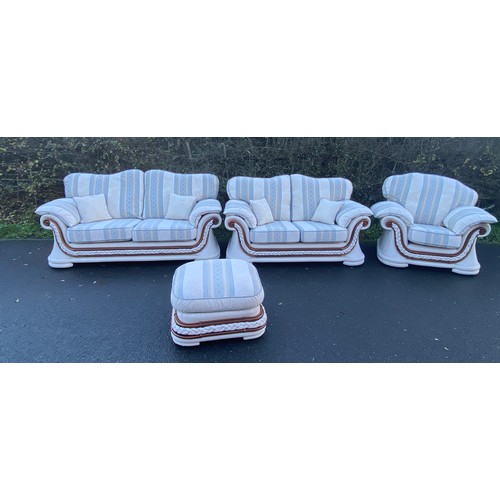 355A - Matching fabric sofa set consisting of a 3 seater, 2 seater, Armchair and matching pouffe, all in go... 