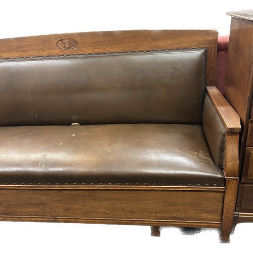 372 - Antique oak framed settle approximate measurements: 40.5inches tall 26 inches depth length 76 inches