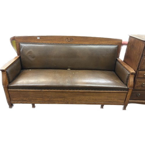 372 - Antique oak framed settle approximate measurements: 40.5inches tall 26 inches depth length 76 inches