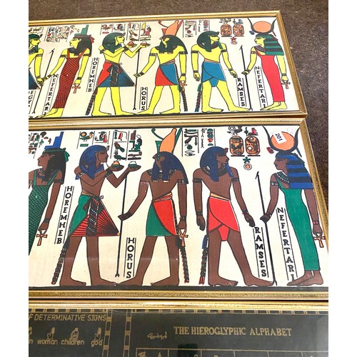 201 - Selection of Hyrogliphic alphabet and 2 Egyptian pictures leagest measures approx 18 inches tall, 39... 