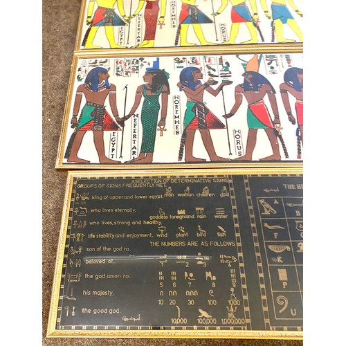 201 - Selection of Hyrogliphic alphabet and 2 Egyptian pictures leagest measures approx 18 inches tall, 39... 