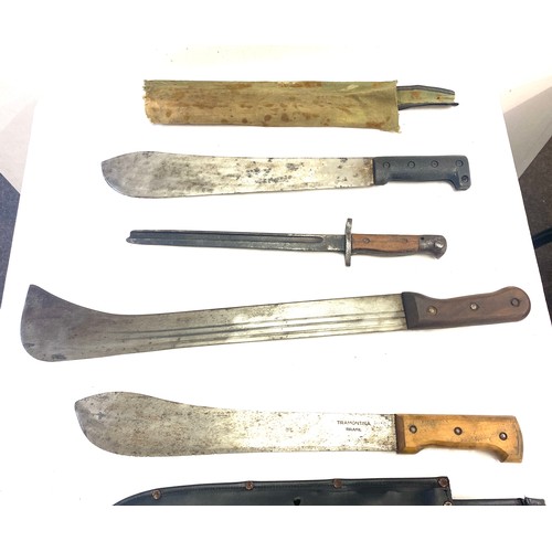 38 - 2 Vintage machetes, a bill hook and a Low II bayonet af