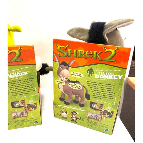 100 - Boxed Shrek 2 talking toys includes, Donkey, Shrek and Puss in boots