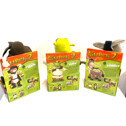 100 - Boxed Shrek 2 talking toys includes, Donkey, Shrek and Puss in boots