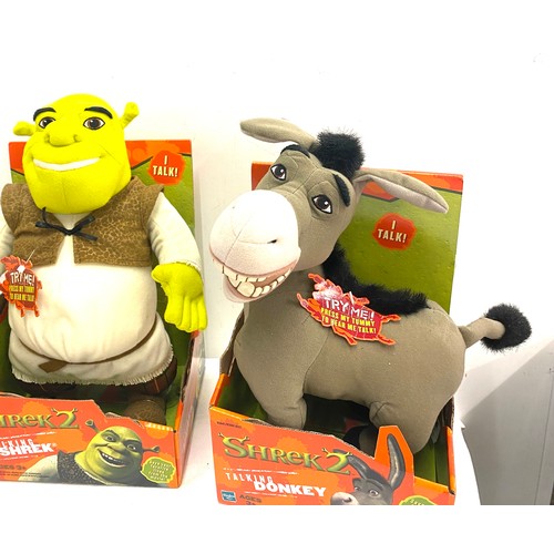 100 - Boxed Shrek 2 talking toys includes, Donkey, Shrek and Puss in boots