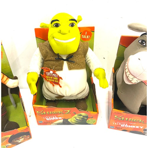 100 - Boxed Shrek 2 talking toys includes, Donkey, Shrek and Puss in boots