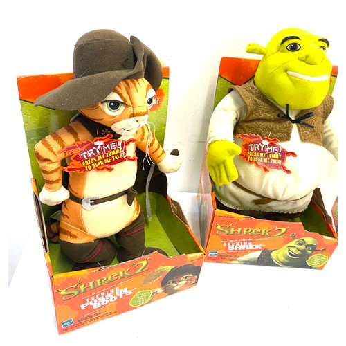 100 - Boxed Shrek 2 talking toys includes, Donkey, Shrek and Puss in boots