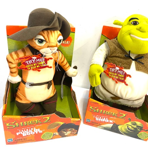 100 - Boxed Shrek 2 talking toys includes, Donkey, Shrek and Puss in boots