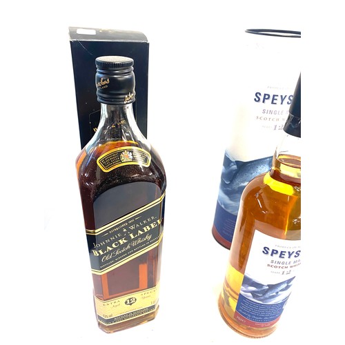 80 - 3 Boxed bottles of Whiskey includes Johnnie Walker Black label, Speyside single malt, Speyburn Hignh... 