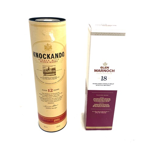 76 - 2 Boxed bottles of whiskey includes Knockando single malt whiskey and Glen Marnoch Highland single m... 