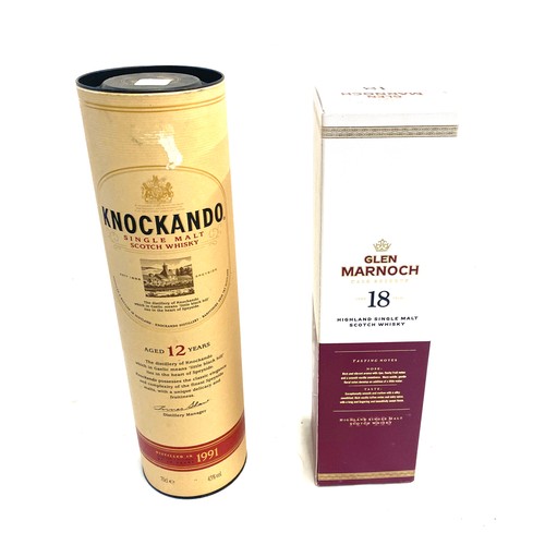 76 - 2 Boxed bottles of whiskey includes Knockando single malt whiskey and Glen Marnoch Highland single m... 