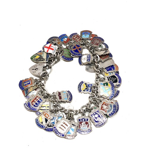 273 - Vintage  Sterling Silver Charm enamel flag bracelet 79g