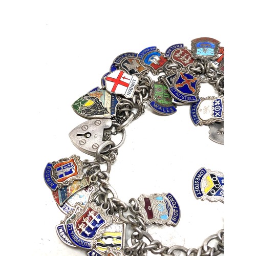 273 - Vintage  Sterling Silver Charm enamel flag bracelet 79g