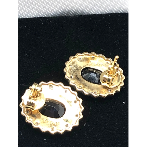 36 - Fine gold diamond & sapphire earrings weight 3.3g 0.12ct diamonds in each