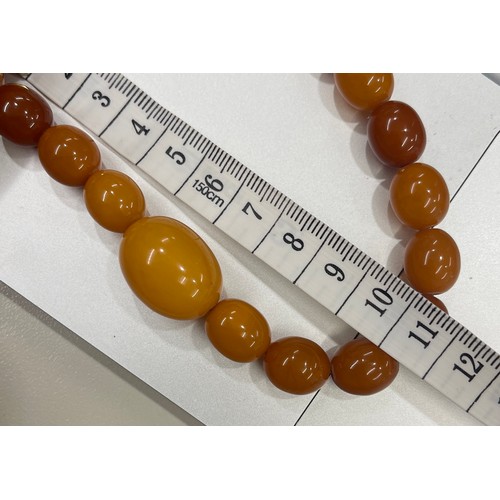 518 - Egg yolk amber bead necklace total weight 52.7g approx 30 inches long