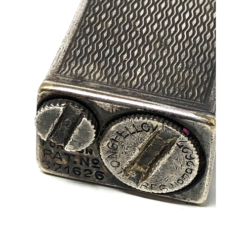 413 - Rare Art Deco silver plated Longfellow cigarette lighter. Patent No 371625 flint wheel.