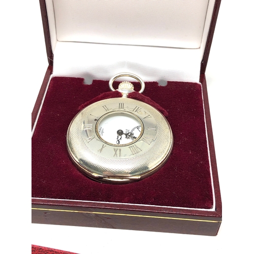 364 - Boxed Rotary Sterling Silver Half Hunter Pocket Watch the watch is ticking original box and booklets