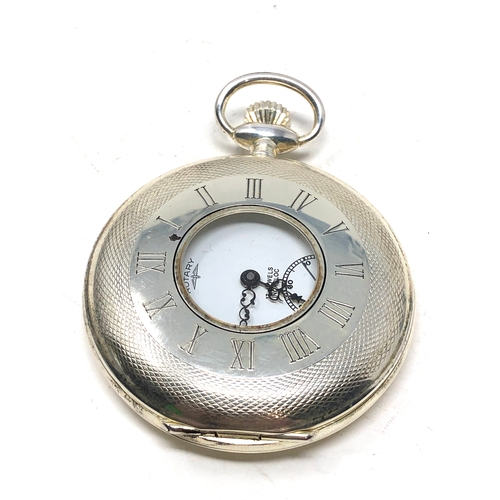 364 - Boxed Rotary Sterling Silver Half Hunter Pocket Watch the watch is ticking original box and booklets