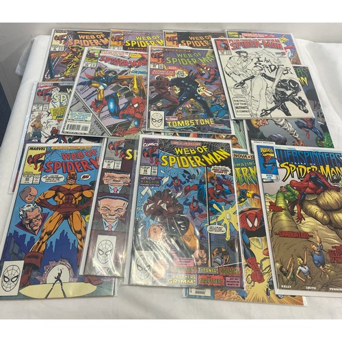 64 - Selection of Marvel comics includes Web of Spiderman, The spectacular spider man etc