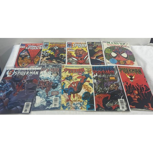 64 - Selection of Marvel comics includes Web of Spiderman, The spectacular spider man etc