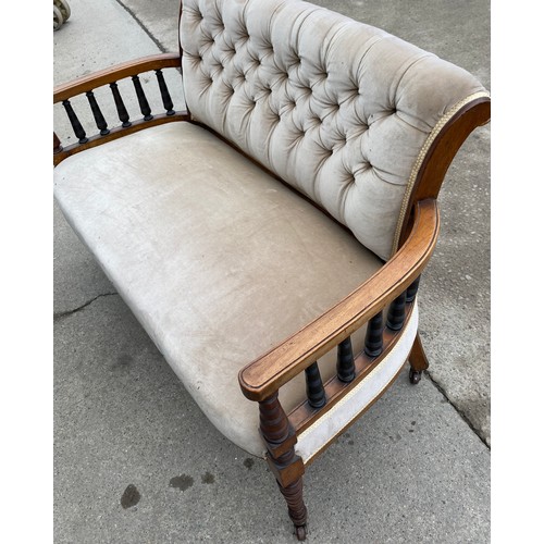 454 - Mahogany edwardian salon sofa measures approx 32 inches tall 48inches wide 20 inches deep