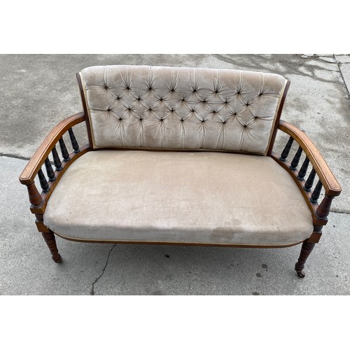 454 - Mahogany edwardian salon sofa measures approx 32 inches tall 48inches wide 20 inches deep