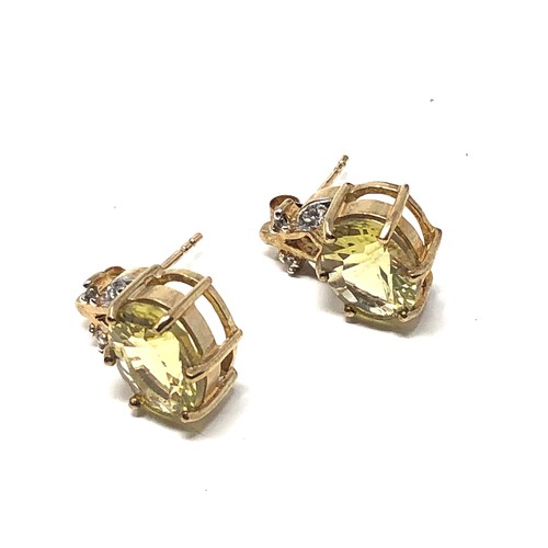 71 - 9ct gold citrine & diamond statement earrings (4g)