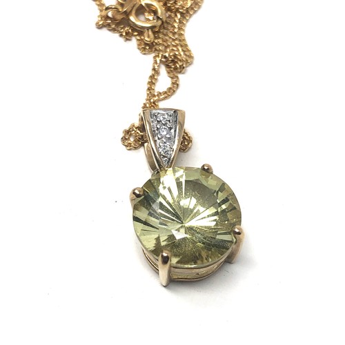 90 - 9ct gold diamond & citrine pendant necklace (4g)