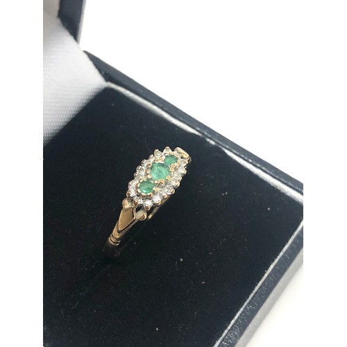 86 - 9ct gold vintage emerald & diamond dress ring (1.5g)