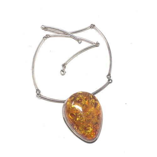 278 - .925 sterling silver modernist amber statement necklace with polish hallmarks (39g)