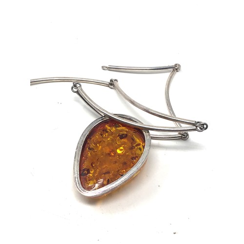 278 - .925 sterling silver modernist amber statement necklace with polish hallmarks (39g)