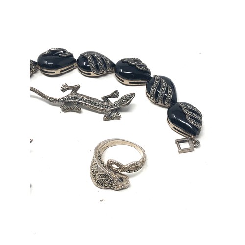 Gemondo Sterling Silver Marcasite Snake Ring - Art Nouveau Design With 43 Natural Stones, 0.508ct - View #3