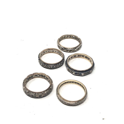 280 - 5 x .925 sterling silver and 9ct gold banded rings (12.1g)