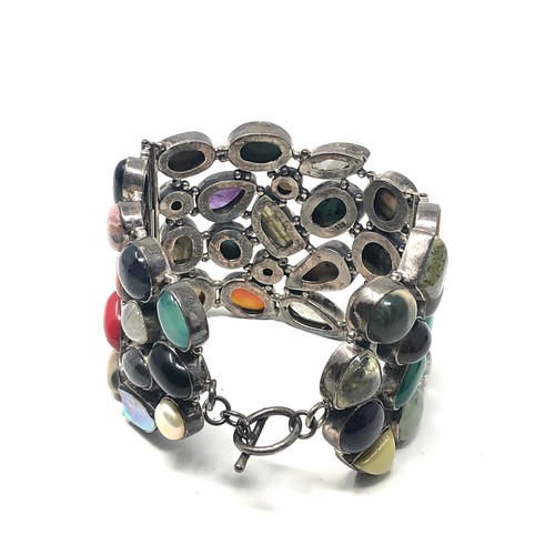 275 - .925 sterling silver gemstone set statement cuff bracelet including turquoise, agate (144g)