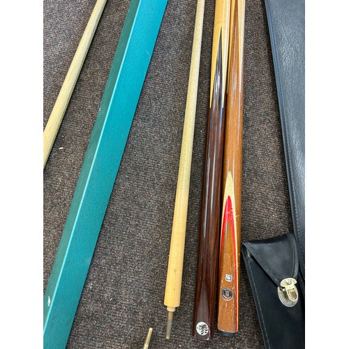 232 - Selection of snooker cues, cases