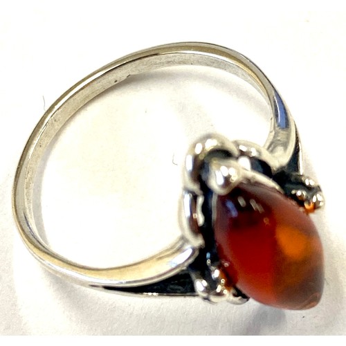 542 - Silver ladies amber stone dress ring, ring size: M