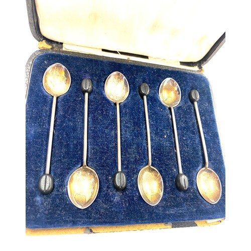 523 - Cased set of 6 hallmarked silver coffee bean spoons