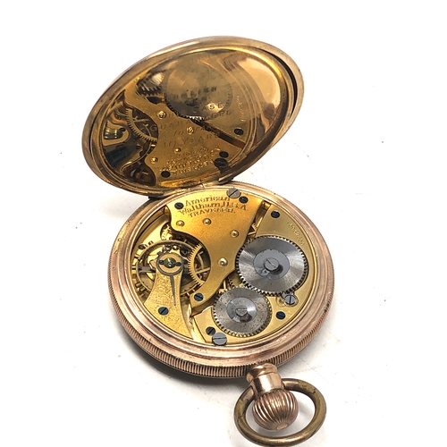 366 - Rolled gold waltham u.s.a open face pocket watch  the watch is ticking