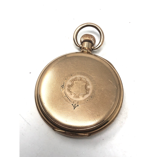 369 - Rolled gold waltham u.s.a open face pocket watch  the watch is ticking