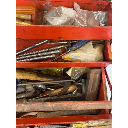250 - Red metal Halfords tool box with contents to includes spanners, chisels etc